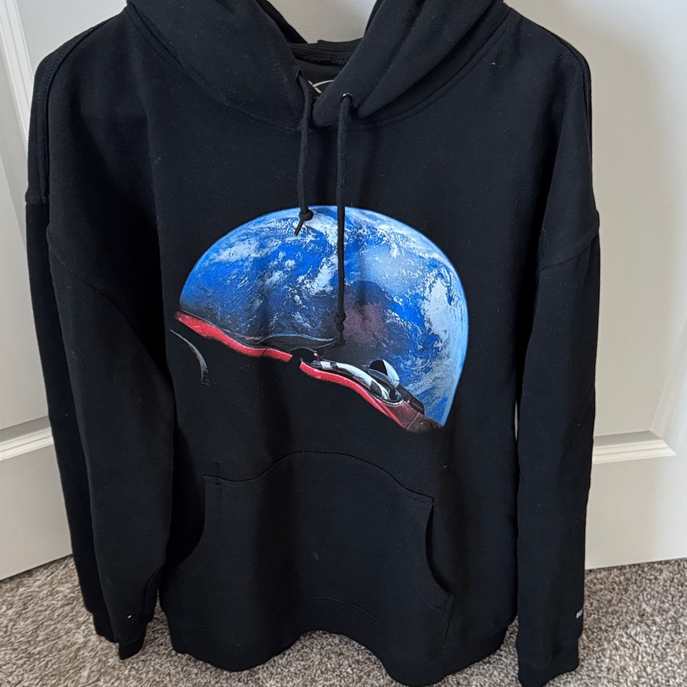 Black Graphic Hoodie with Earth Design